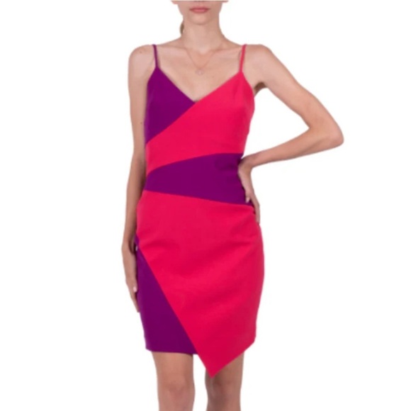 Nicole Miller - Color Block Asymmetrical Dress Pink & Purple Size 6 - Picture 14 of 15